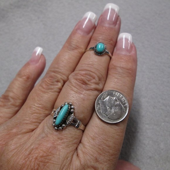 Native Dainty 925 Sterling Silver TURQUOISE Style Ring> Minimalist, Non Tarnish - Picture 4 of 5